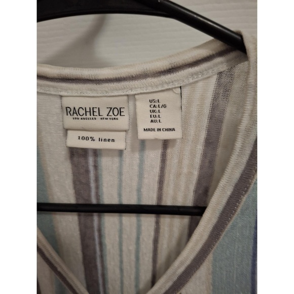 Rachel Zoe Large Gray Blue Striped‎ V-Neck Tie Front Coastal Boho Blouse - Picture 8 of 9
